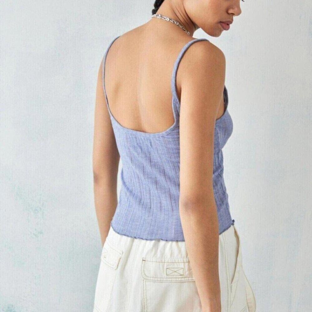 BDG Urban Outfitters Avery Laddered Cami Blouse Top Blue Striped M NWT - Picture 4 of 8